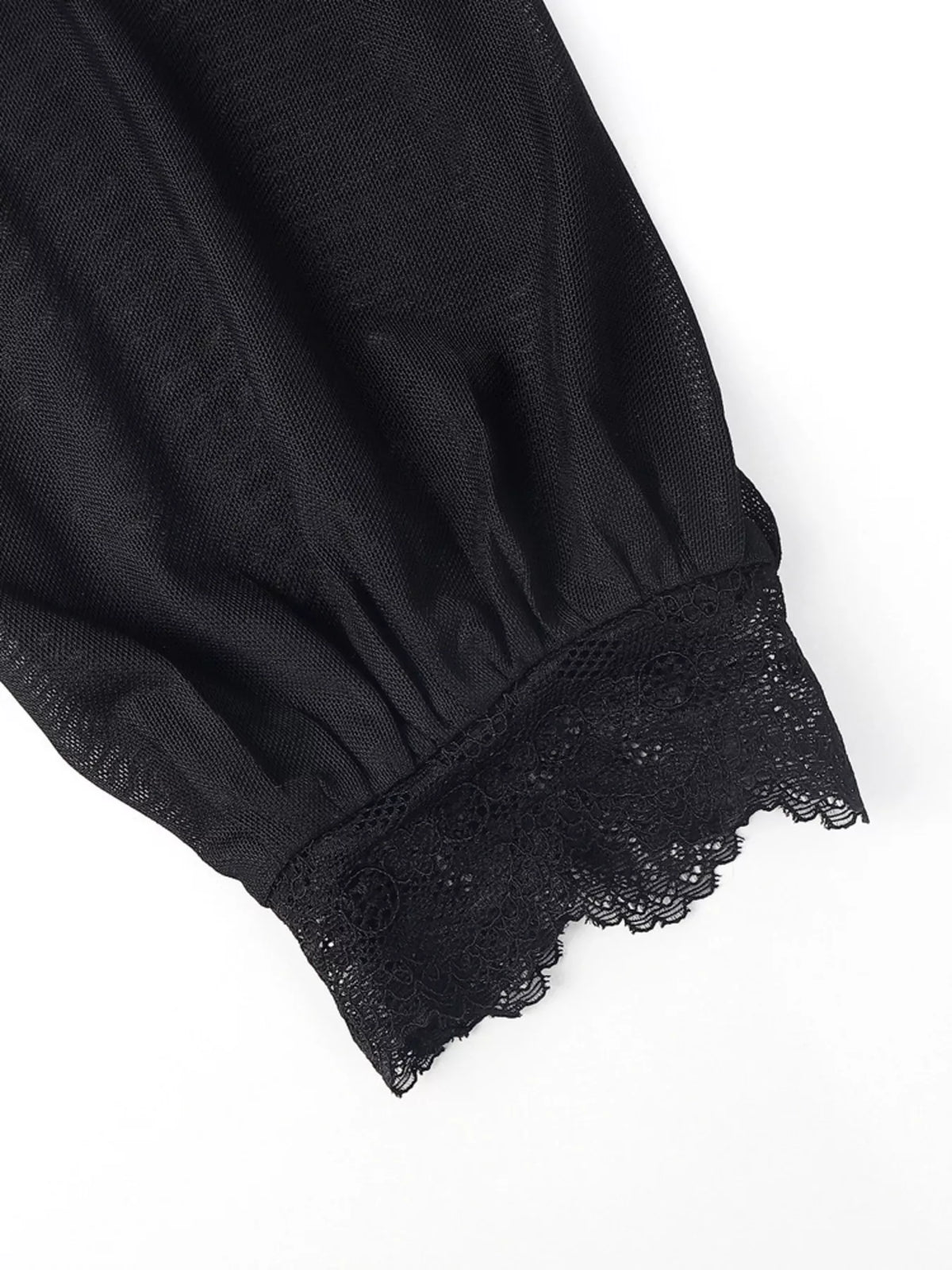 Lace Trim Velvet Sheer Sleeve Blouse
