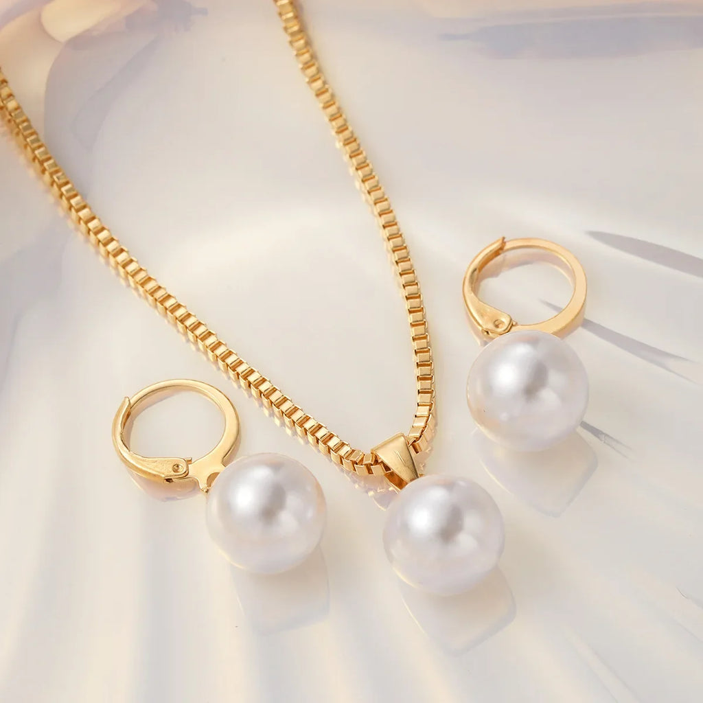 Pearl Pendant Necklace Set for Women - 3 Pcs Rhinestone Earring & Necklace Jewelry Gift Set