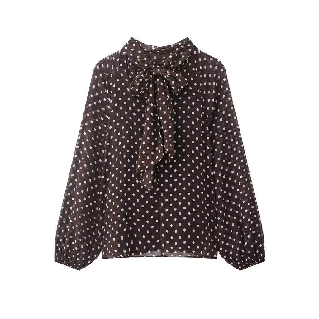 Women S Dots Printed Blouse Shirt Spring Autumn Fashion Long Sleeve