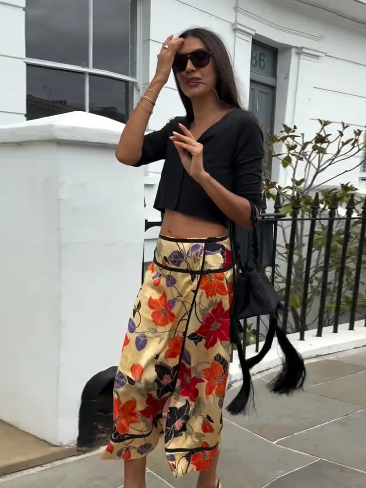 Retro Skirts Women's Floral Pattern Split Irregular High Waist Loose Skirt Fashion Chic 2026 Spring Summer New Date Wear Women