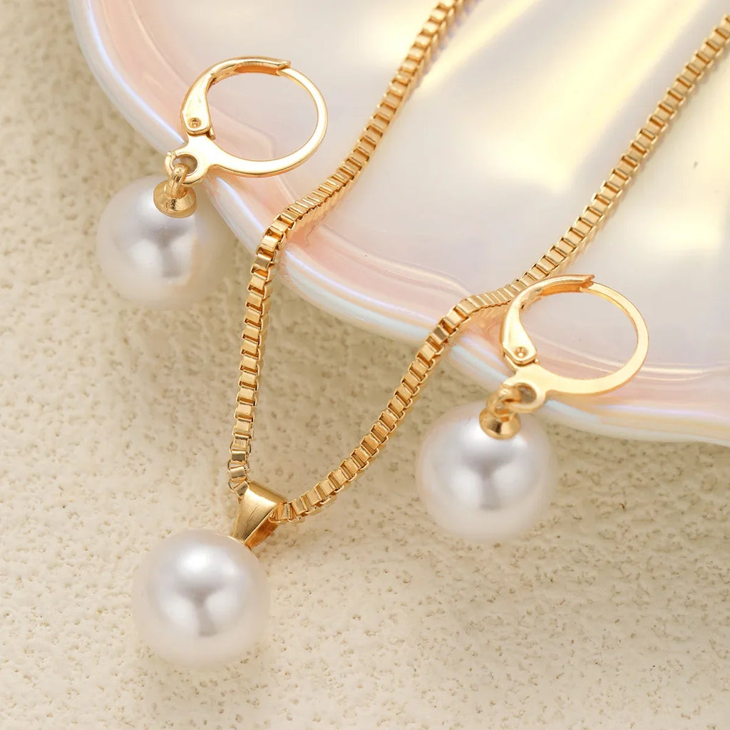 Pearl Pendant Necklace Set for Women - 3 Pcs Rhinestone Earring & Necklace Jewelry Gift Set