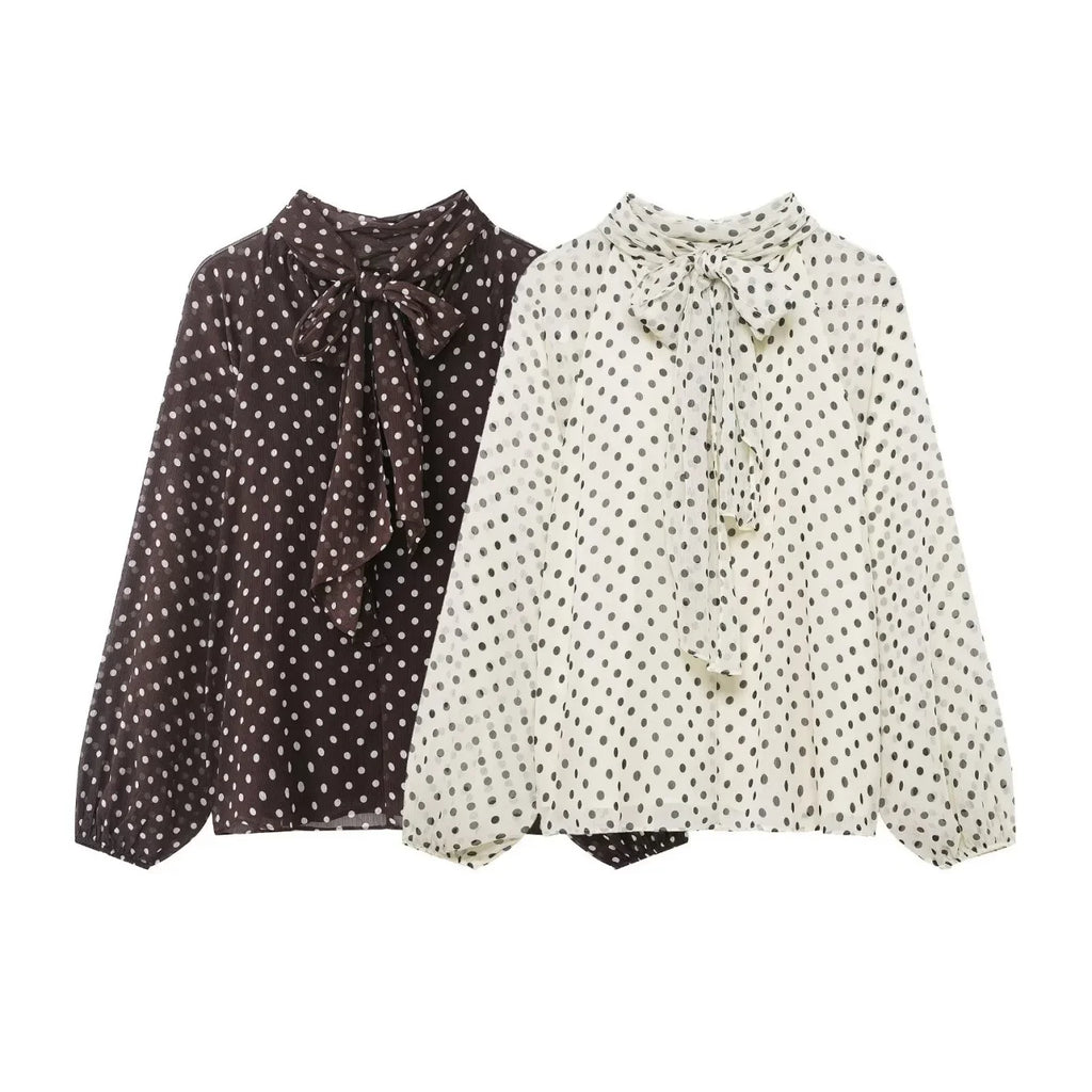 Women S Dots Printed Blouse Shirt Spring Autumn Fashion Long Sleeve