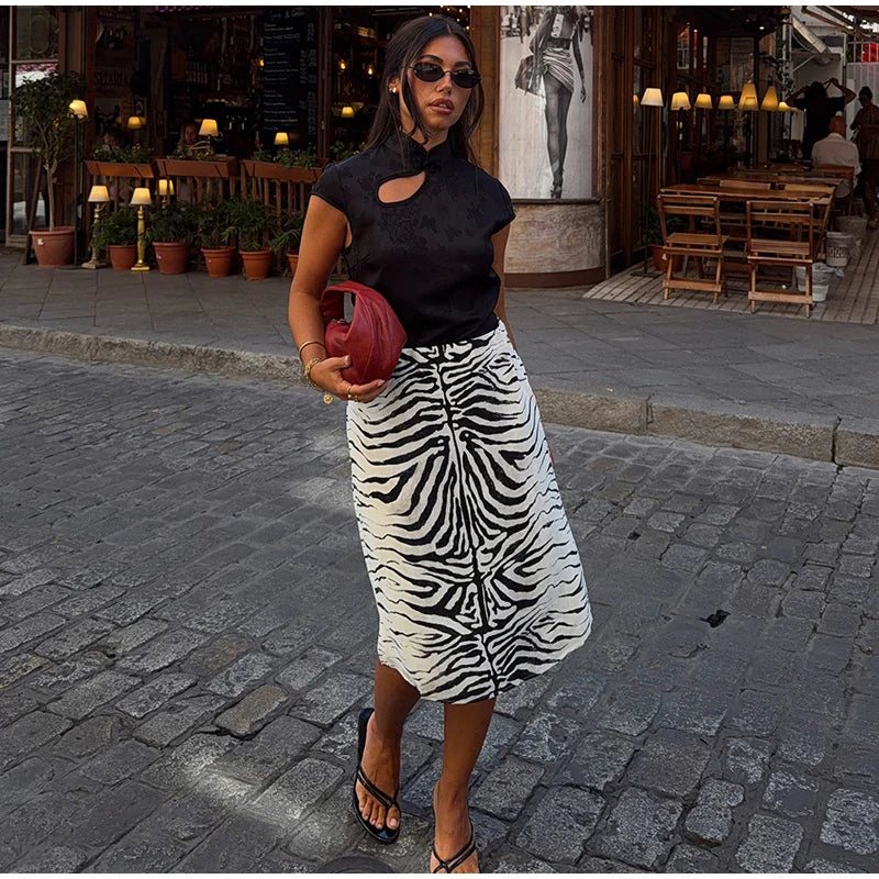 Retro Skirts Women's Floral Pattern Split Irregular High Waist Loose Skirt Fashion Chic 2026 Spring Summer New Date Wear Women