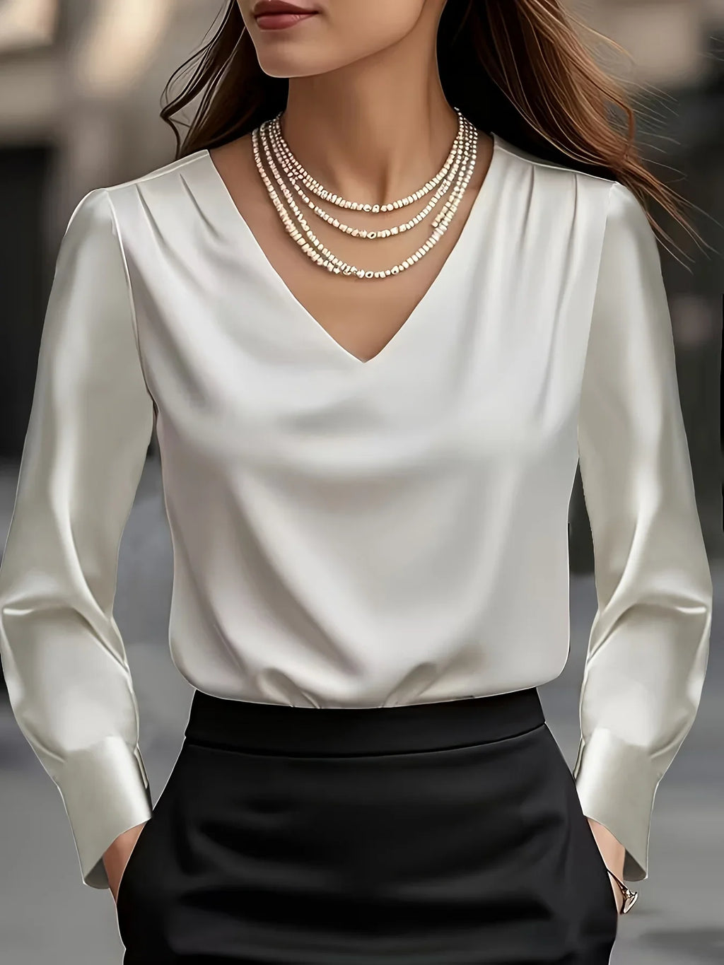 Satin Éclat™ Solid-Color Elegant Blouse