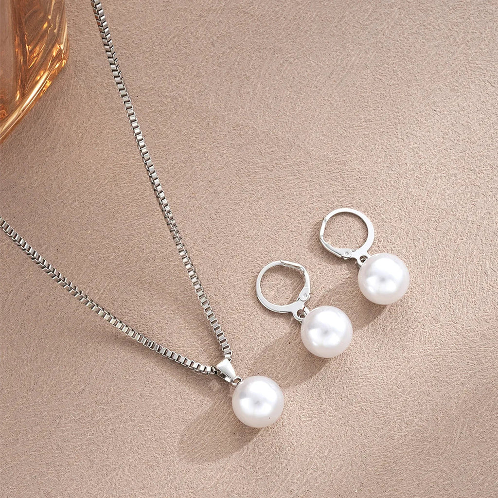 Pearl Pendant Necklace Set for Women - 3 Pcs Rhinestone Earring & Necklace Jewelry Gift Set