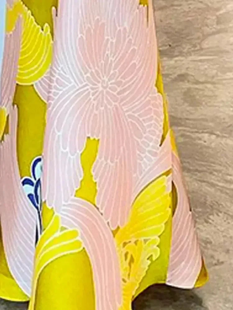 Yeezzi Women Vintage Elegant Flower Printed Batwing Sleeves Blouses & High Waisted  Party Evening A-Line Skirts Sold Separately