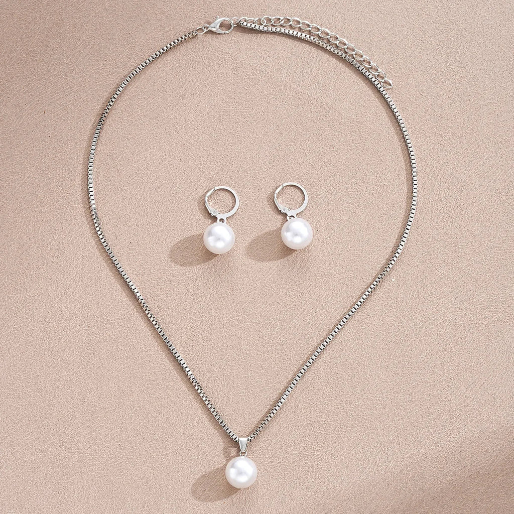 Pearl Pendant Necklace Set for Women - 3 Pcs Rhinestone Earring & Necklace Jewelry Gift Set