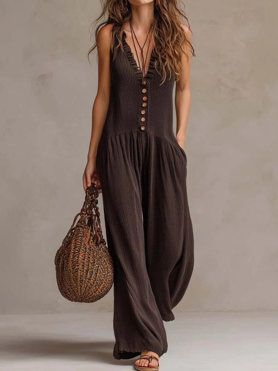 V-Neck Sleeveless Wide Leg Jumpsuit