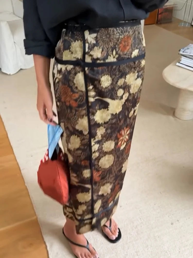 Retro Skirts Women's Floral Pattern Split Irregular High Waist Loose Skirt Fashion Chic 2026 Spring Summer New Date Wear Women