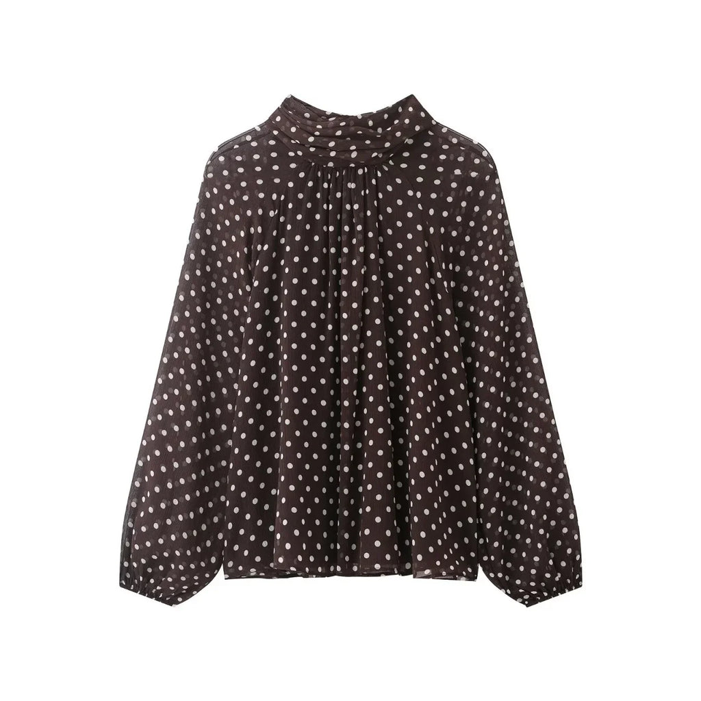 Women S Dots Printed Blouse Shirt Spring Autumn Fashion Long Sleeve