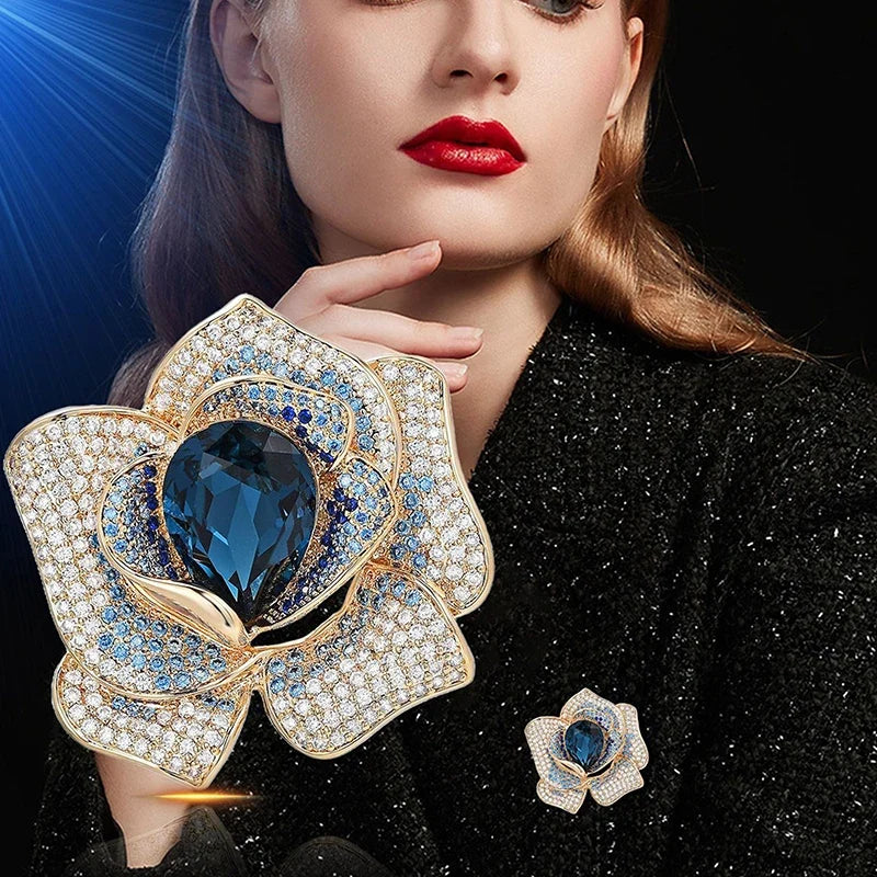 Fashion Exquisite Rhinestone Crystal Flower Brooch For Women Clothing Coat Jewelry Accessries Gifts