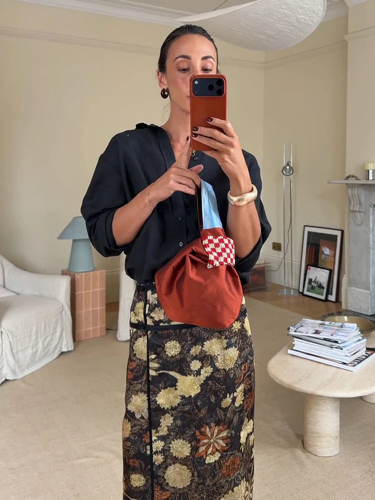 Retro Skirts Women's Floral Pattern Split Irregular High Waist Loose Skirt Fashion Chic 2026 Spring Summer New Date Wear Women