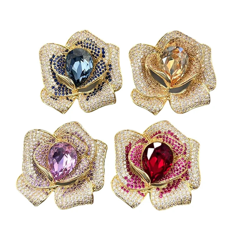 Fashion Exquisite Rhinestone Crystal Flower Brooch For Women Clothing Coat Jewelry Accessries Gifts
