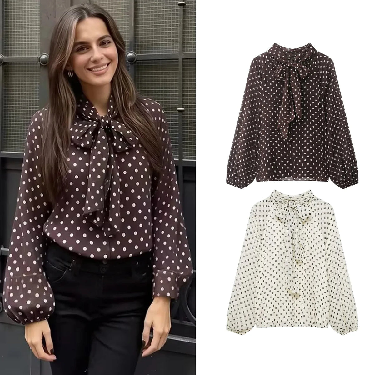 Women S Dots Printed Blouse Shirt Spring Autumn Fashion Long Sleeve