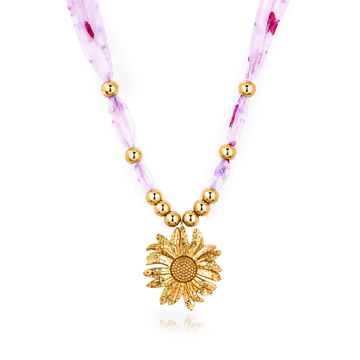 Sunflower Ribbon Bead 18K Gold Plated Necklace