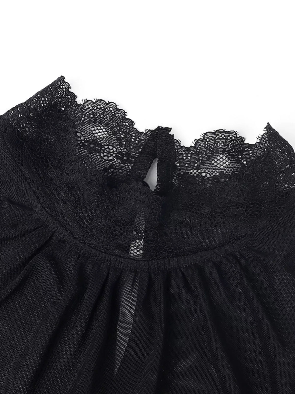 Lace Trim Velvet Sheer Sleeve Blouse