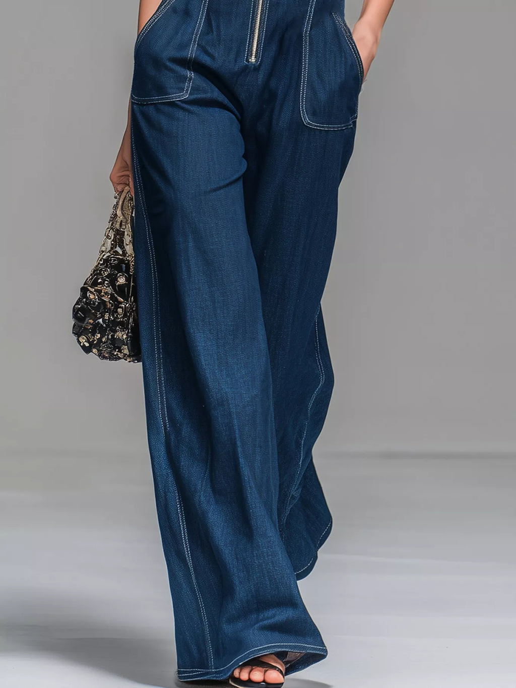 Zip It Up Wide-Leg Denim Jumpsuit