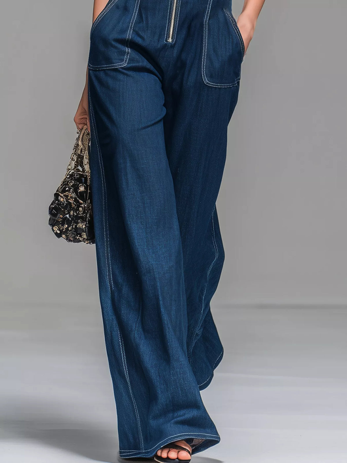 Zip It Up Wide-Leg Denim Jumpsuit